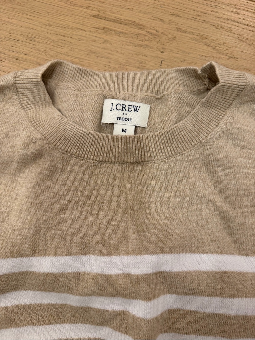 J.Crew Women’s Beige and White Striped Crewneck Teddie Sweater size M - Picture 2 of 2